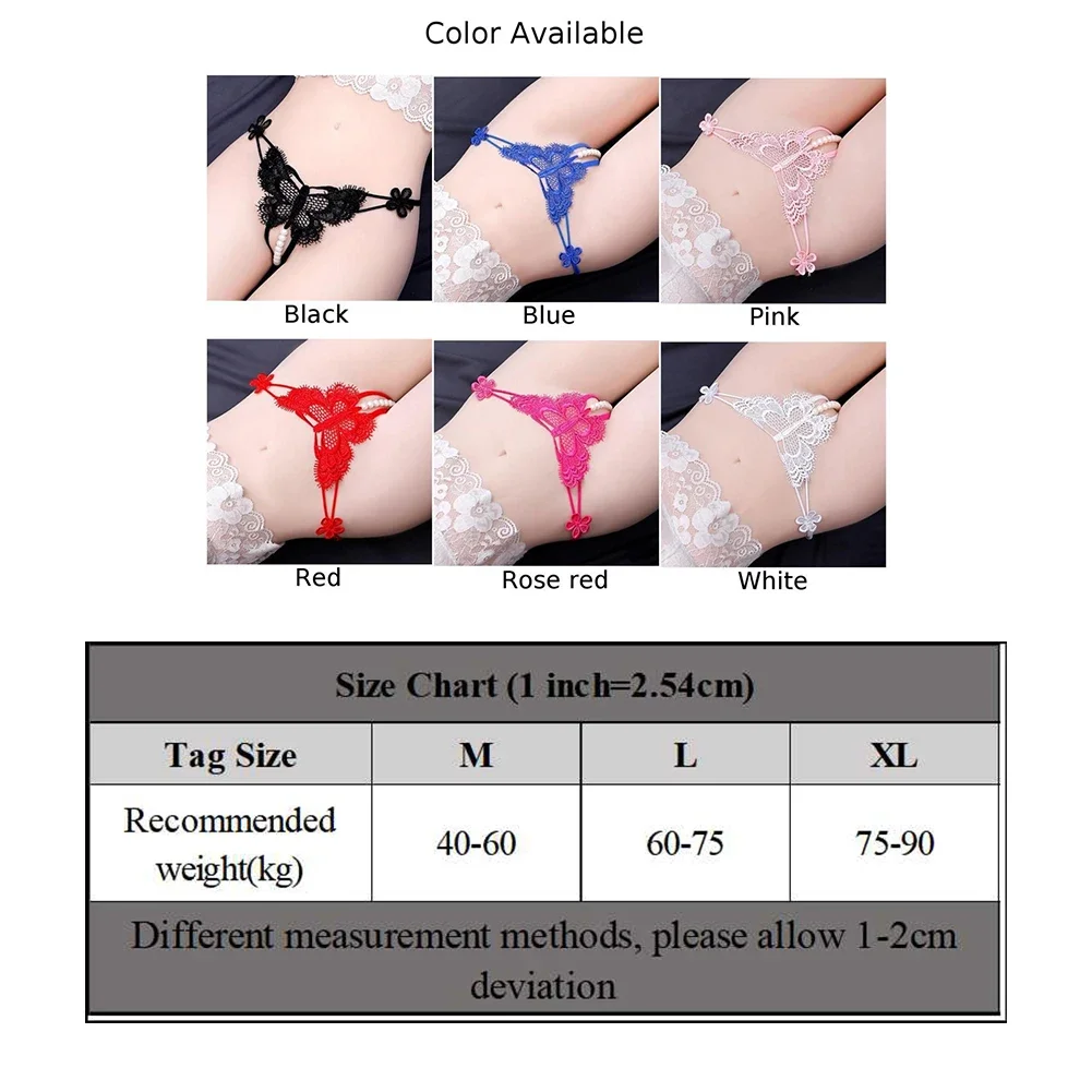 Women Sexy Hollow Out Open Crotch Thongs  Briefs Butterfly Embroidery Beaded G String Underpants Low Rise Erotic Underwear