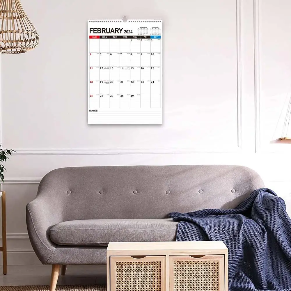 Calendrier mural brillant en bobine anglaise, cadeau pour amis, famille, voisins, collègues, parents, 2024