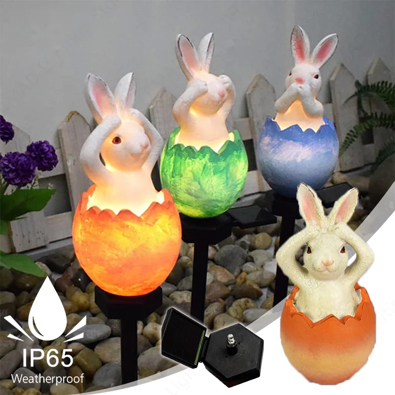 

Солнечный светильник-кролик для газона, декоративный уличный фонарь из смолы, мультяшный зайчик для украшения двора и ландшафтного освещения