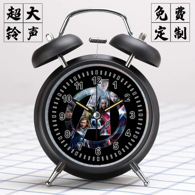 The Avengers Iron Man Captain America Anime Cartoon Children's Student Dormitory Alarm Clock Silent Metal Loud Ringing Bell