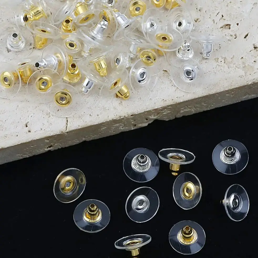 100pcs/Lot Rubber Earring Backs Stopper Bullet Clutch Earring Backs With Earring Pad Safety Backs For Jewelry Making Findings