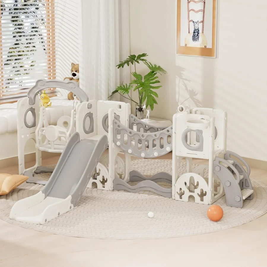 11 in 1 Toddler Slide and Swing Set Slide for Toddlers Outdoor Indoor Playground for Toddlers 13 Toddler PlaySet with Basketbal