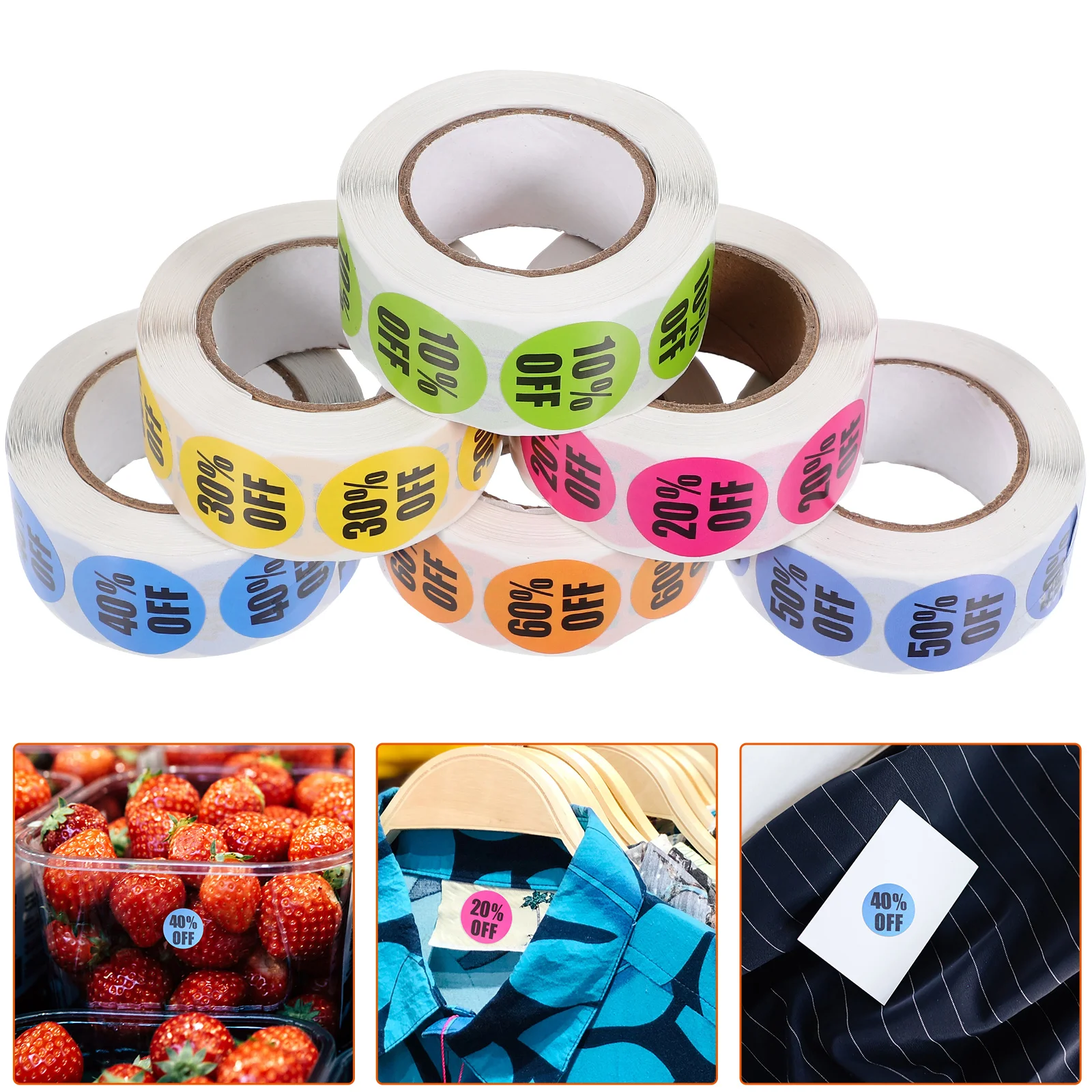 6 Rolls Adhesive Price Tags Stickers Labels for Retail Store Round Percent off Discount Nail