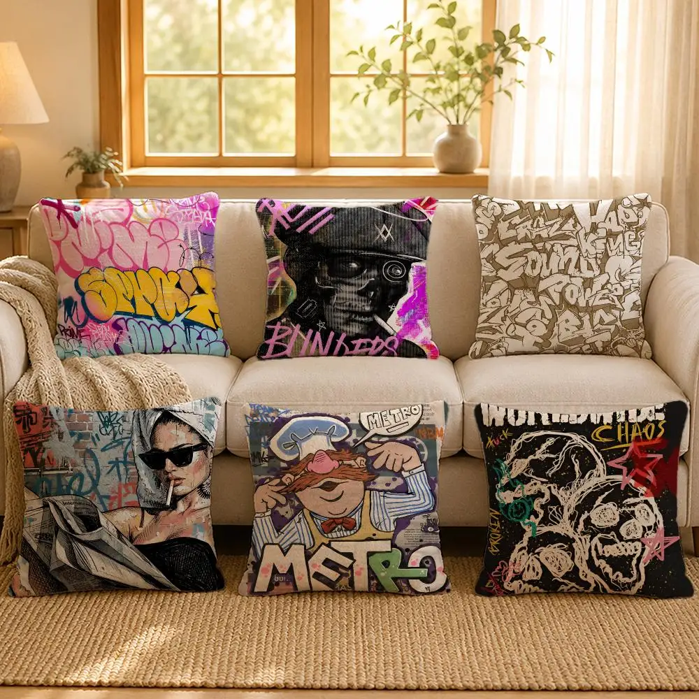 Art Muted Vintage Graffiti Cushion Cover Personalized Short Plush Cushion Cover Sofa Pillowcase Bedroom Home Decor Gift