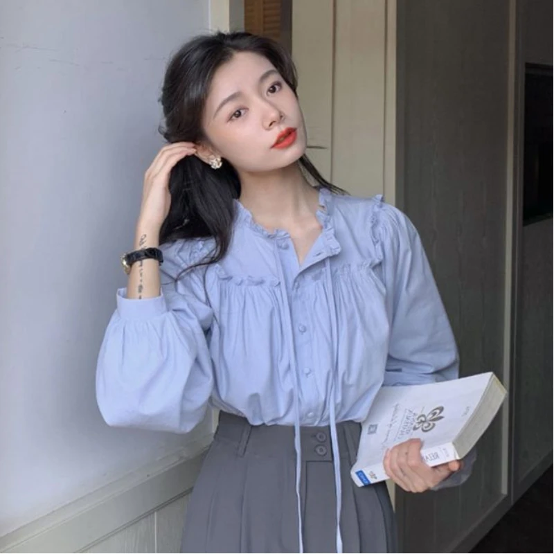 

Shirts Women Trendy French Style Graceful Feminne Spring Baggy Design Tender Ins Aesthetic Basic Long-Sleeved