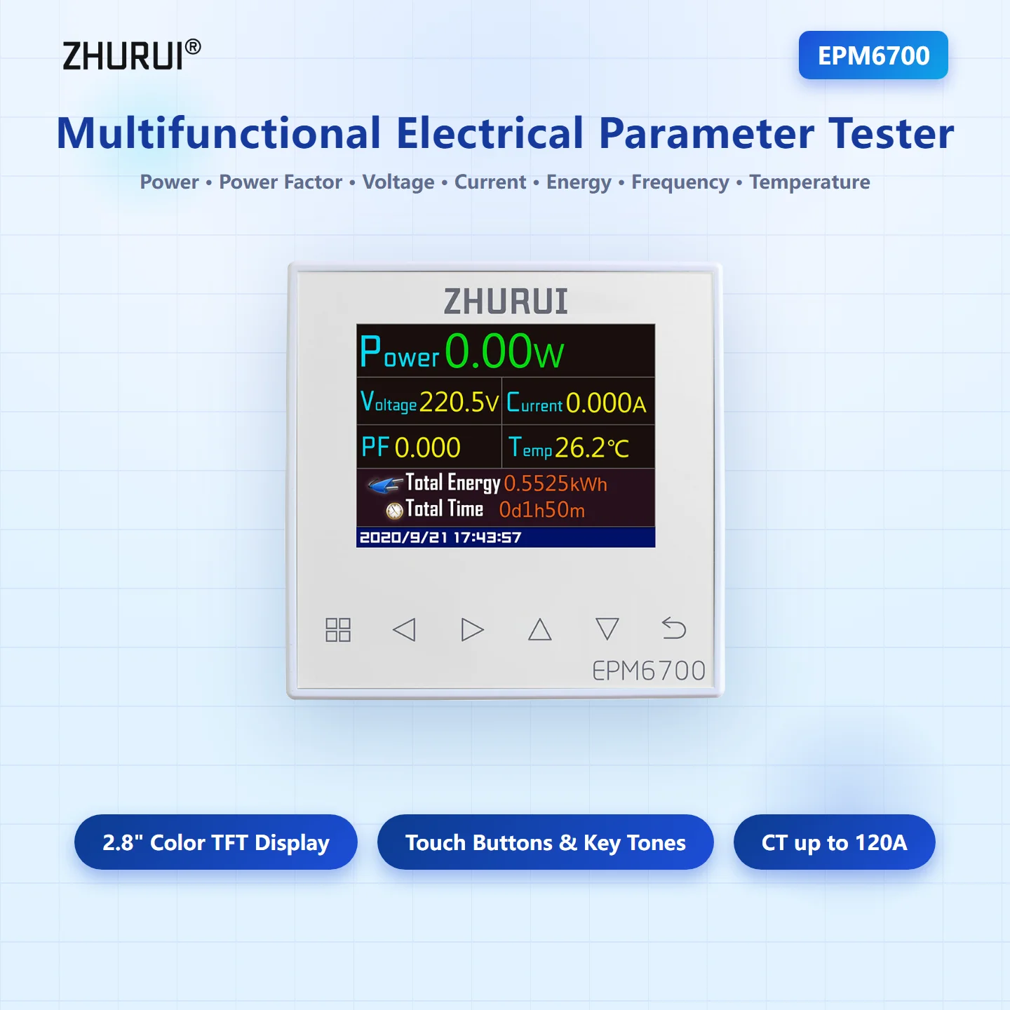 AC Power Meter Energy Monitor Digital Thermometer Home Electricity Monitoring 60A 120A Transformer Temperature Sensor EPM6700