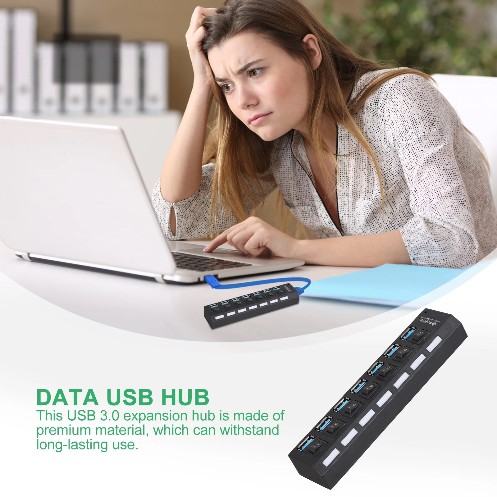 

7 Port USB 3.0 Hub High Speed 5gbps Data Transfer Adapter Portable Laptop Computer Accessories Overload Protection