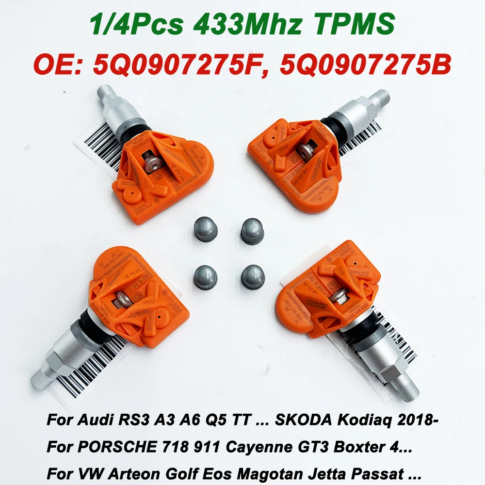 

1/4pcs TPMS Tyre Sensor 5Q0907275F 5Q0907275B For Audi Q7 RS3 VW Jetta P-ORSCHE 718 911 5Q0907275 3AA998275 5Q0998270 5Q0998270B