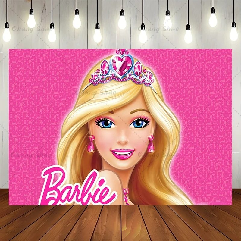 Barbie Pink Princess Backdrop Kids Girls 1st Birthday Party Background Wall Props Baby Shower Banner Poster Photo Studio Props