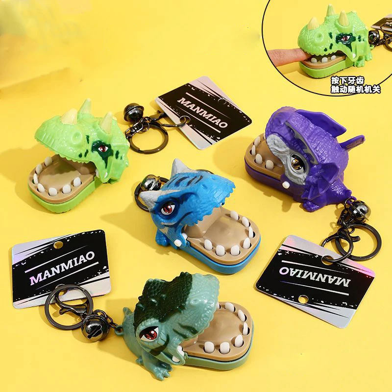 Funny Cute Cartoon Dinosaur Mouth Tooth Keyring Children's Toy Biting Hand Game Keychain Couple Kids Student Gift Bag Pendant