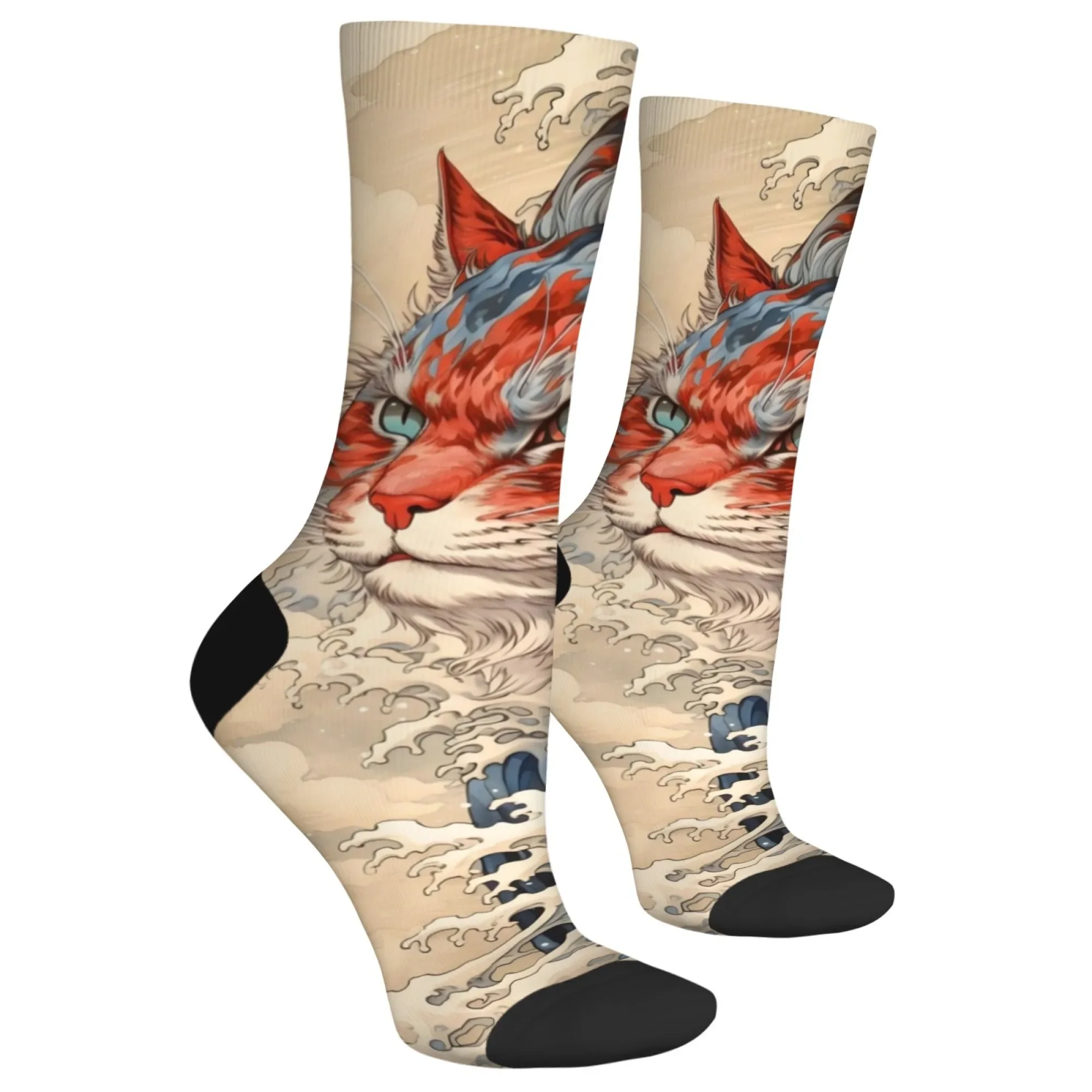 Kaus Kaki Seni Lukisan Kucing Retro Ukiyo-e Gaya Harajuku Unisex Kasual Nyaman Kaus Kaki Fashion Unik Lucu Kaus Kaki Bahagia Hadiah