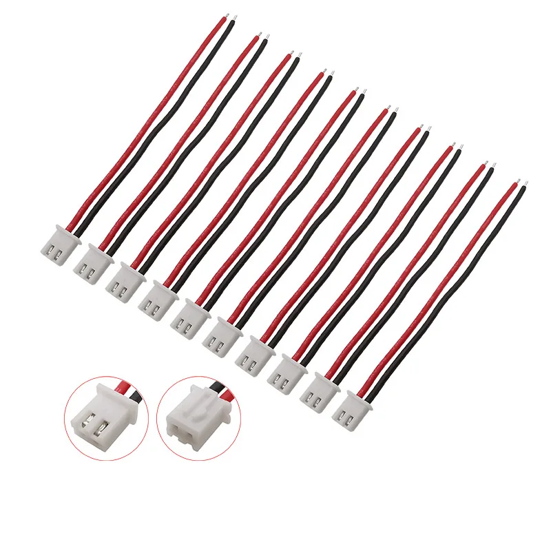 10Pcs/lot JST XH2.54 XH 2.54mm Pitch 2 Pin Female Plug Connector With Wire 10/15/20CM 22AWG Silicone Wires for RC Lipo Battery