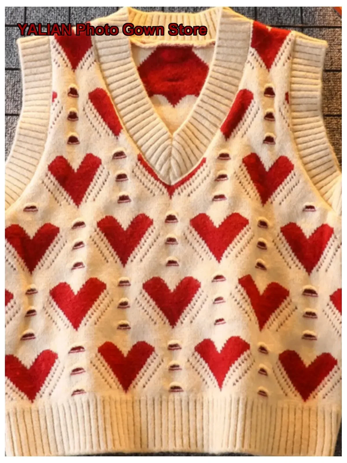 Girls Vest Kids Spring Autumn Knit Vest Heart Pattern Open Front V-Neck Stylish Waistcoat Older Kids