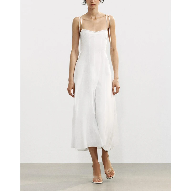 فستان نسائي جديد لموسم الربيع والصيف مع زخرفة فيونكة وياقة على شكل قلب وطبقات متعددة من الحرير بخصر مرتفع وتنورة طويلة