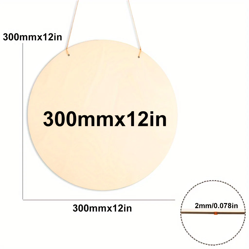 10pcs/5pcs/2pcs Wooden Crafts 50m Hemp Rope, 12inch Crafts Wood Circle, DIY Wood Circle for Cricut Projects, Door Hanger, Wood B
