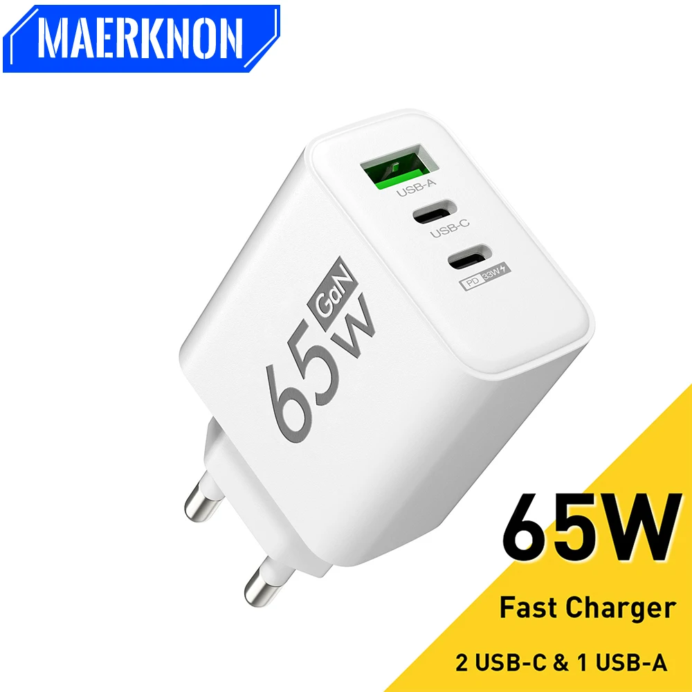 

65W Frosted Blocks 1USB 2 Type C Multiport Charging Head 2.4A US/EU Regulations Wall Charger Adapter Mobile Charger Accessories