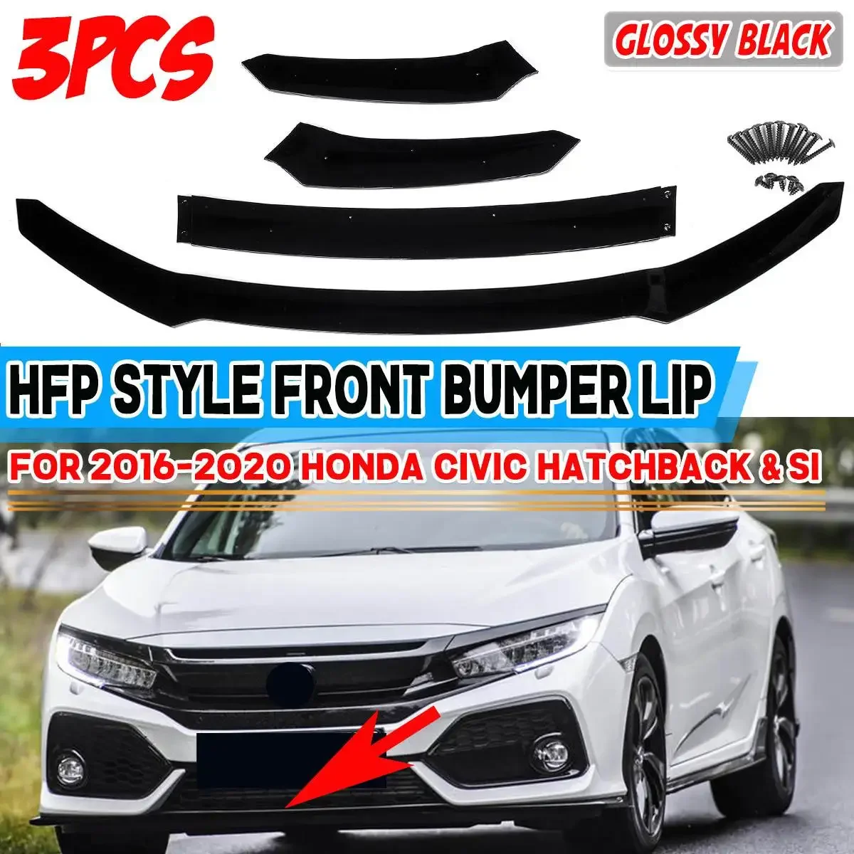 

Civic Front Lip Car Front Bumper Splitter Lip Body Kit Spoiler Diffuser Protector Cover For Honda Civic Hatchback & Si 2016-2020