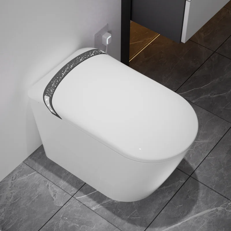 Modern White Elongated Smart Toilet with Auto Open-Close Lid and Heated Seat Bathroom Foot Kick Flush Toilet with LED Display
