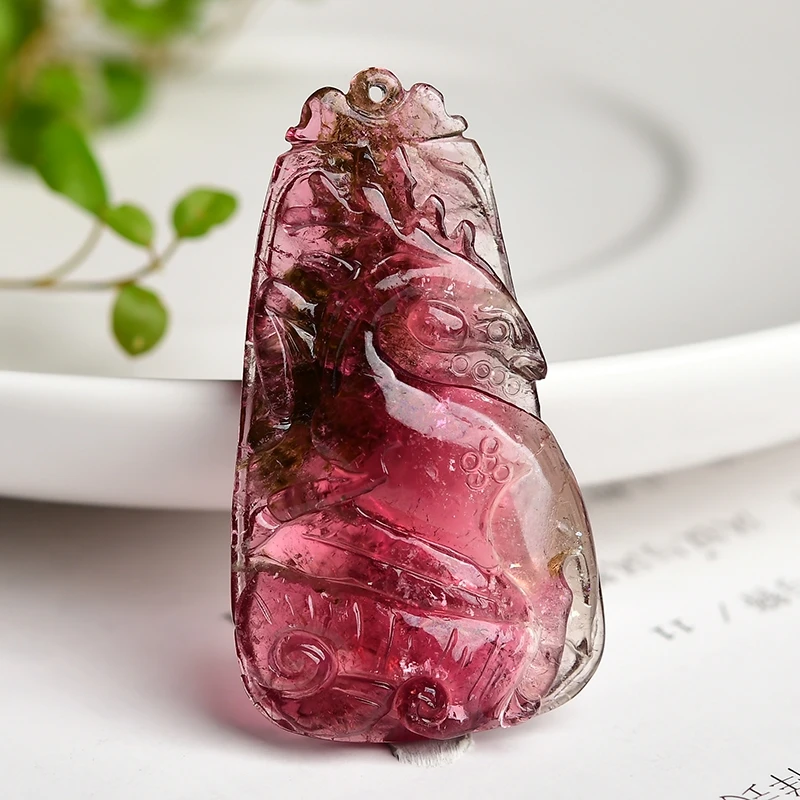 Natural Red Tourmaline Pendant Woman Men Carved Watermelon Tourmaline Fish Clear Water Drop Beads Fashion Jewelry AAAAAA