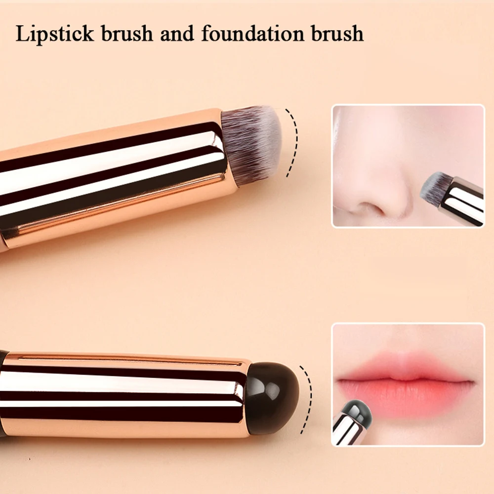 2-in-1 Q-elastic Lip Brush With Cap Portable Silicone Foundation Brush Double Head Smudge Soft Round Head Dustproof Makeup Brush