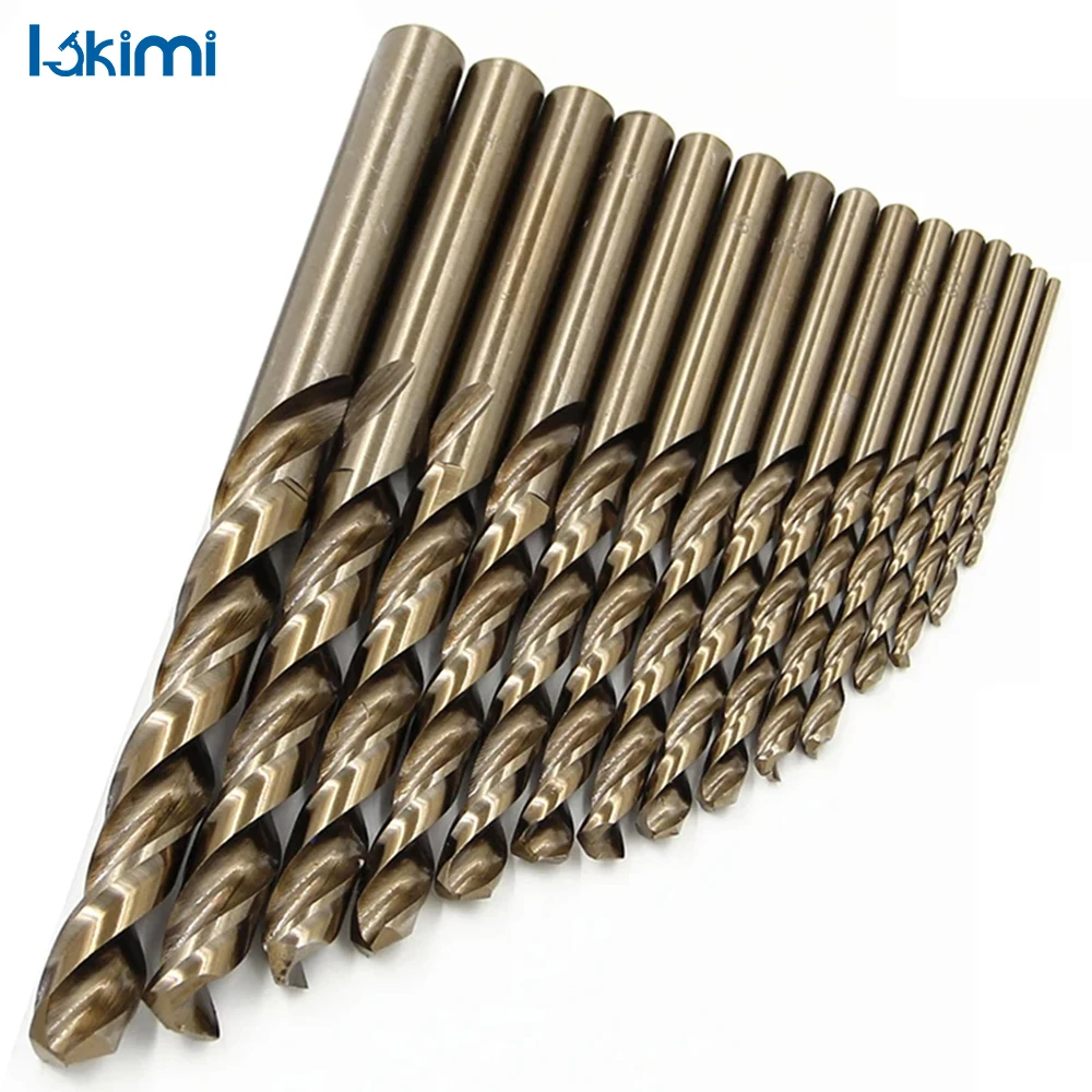 15pc Twist Drill Set - High-Speed M35 Cobalt Steel, Straight Shank Roasted Yellow Full Grinding Hole Opening Tool LK-AA34