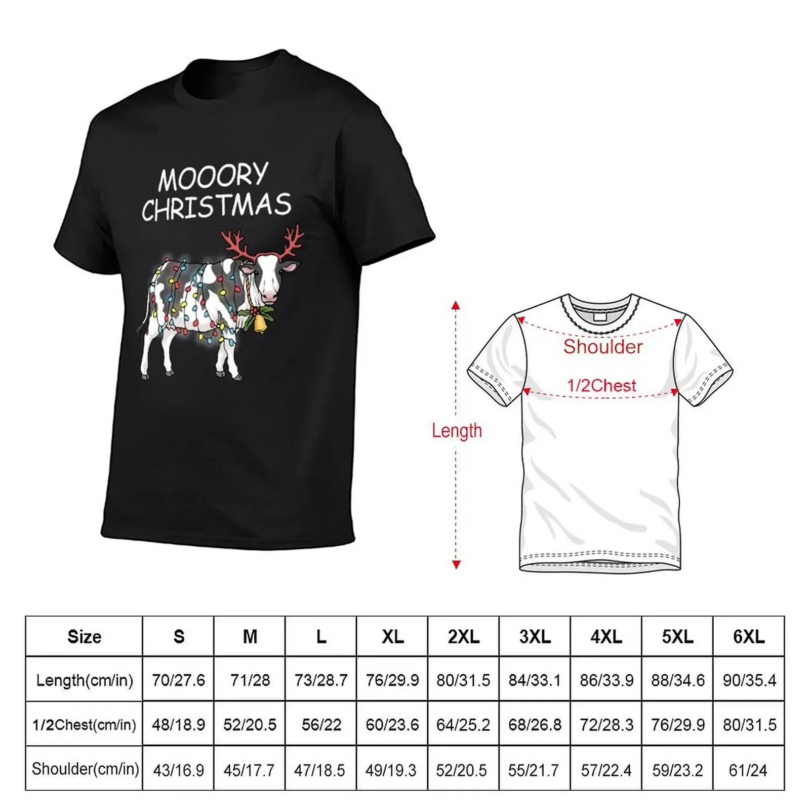 Merry Christmas Cow Moory Lights Reindeer Cow Moo T-Shirt funny shirt cotton man clothes men graphic t shirts