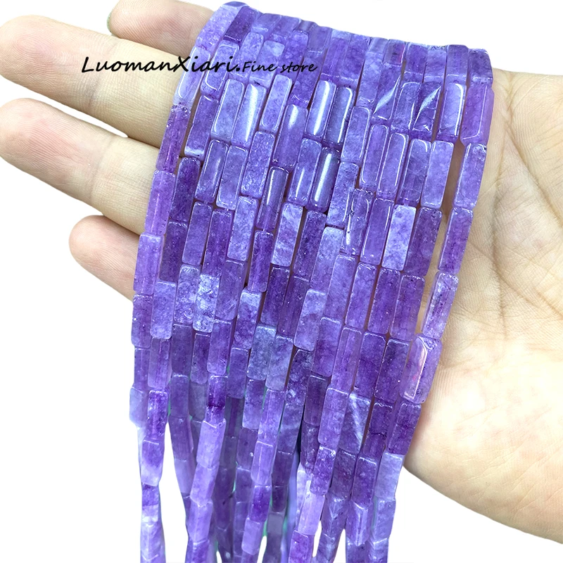 4x13mm Square Natural Stone Lavender Amethyst Chalcedony Loose Spacer Beads for Jewelry Making Diy Bracelet Charms Accessories