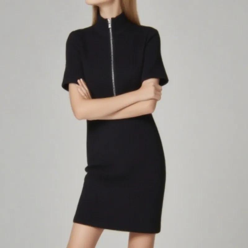 Sexy Sommer Elegantes Kleid Einfarbig Zipper Cut Out Slim Fit Kleid frauen Kurzarm Mini Kleid Club Party Vestidos 2025