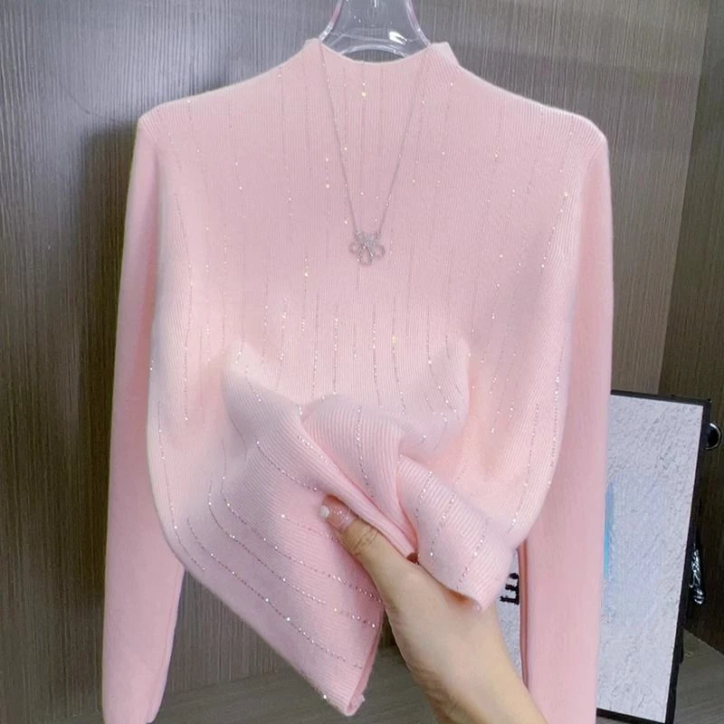 

2024 New Autumn Winter Sweaters Women Fashion Casual Half Turtleneck Knitted Korean Tops Female Elastic Slim Knitwear Sweaters