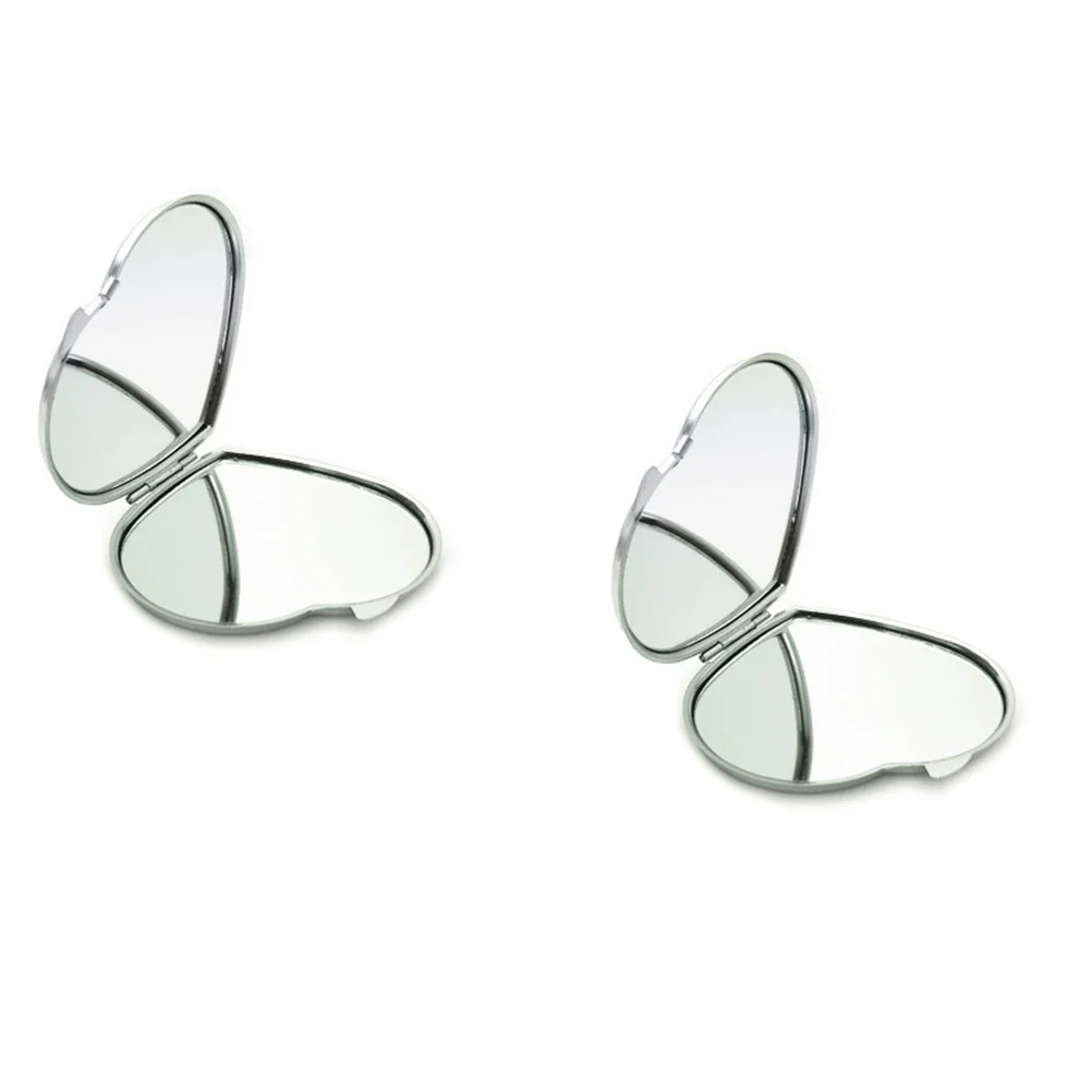 قطعتان من مرآة صغيرة محمولة على شكل مكياج قابلة للطي للمحفظة، سطح معدني شفاف عالي الوضوح فضي #1