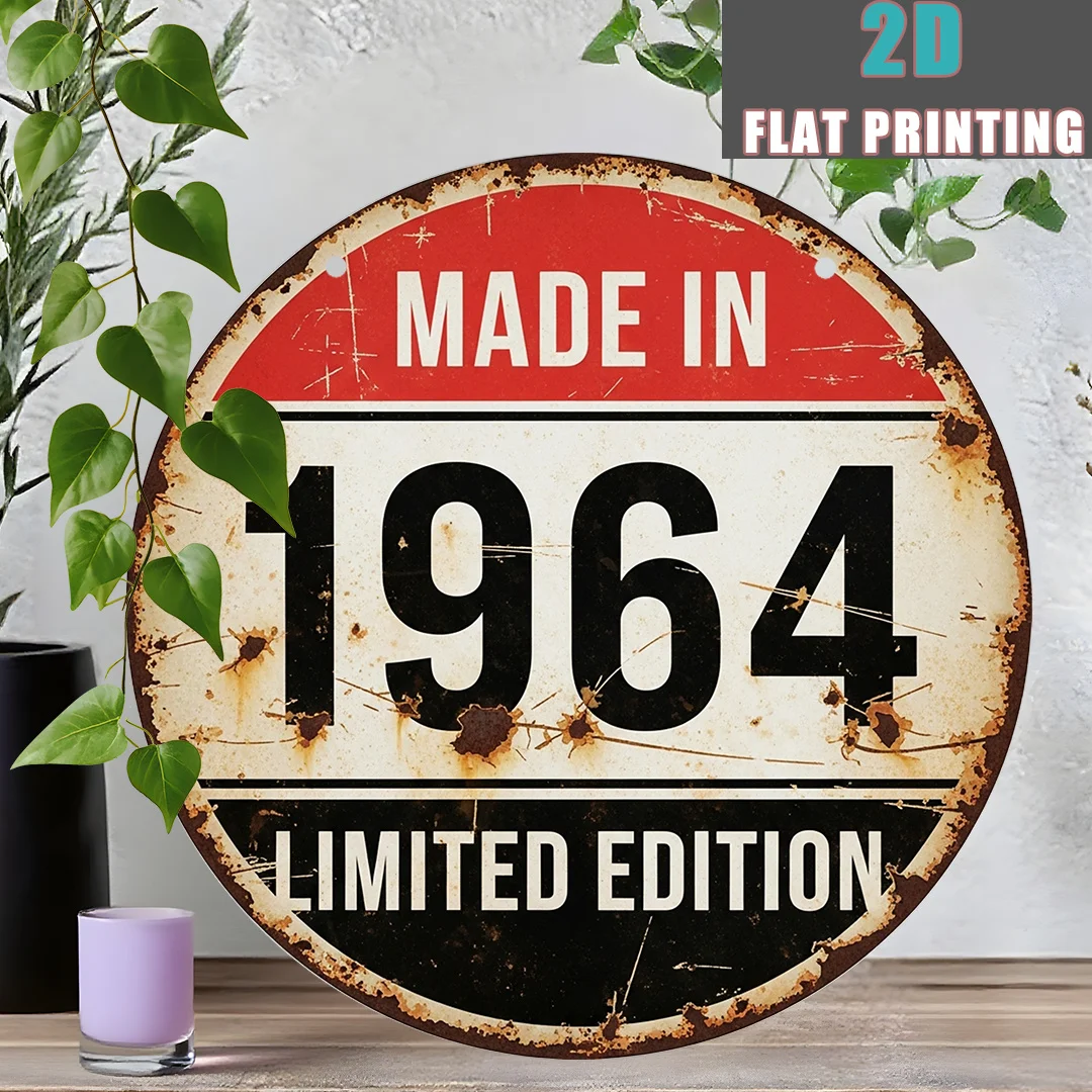 2D Flat, 1pc Vintage 1964 Limited Edition Metal Sign - Aluminum Wall Decor with Red & White Striped Background