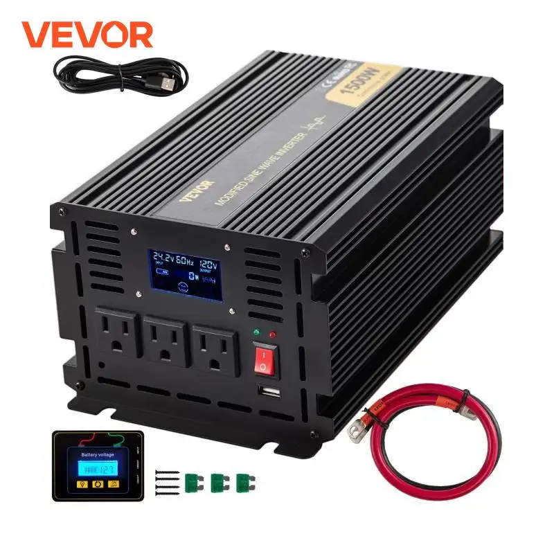 VEVOR Modified Sine Wave Power Inverter 1500W-5000W DC 12/24V to AC 110/120V with LCD Display Remote Controller for Camping Use