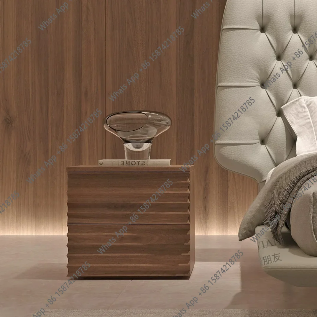 X65 Italian Minimalist Modern Pure Solid Wood Black Walnut Bedside Storage Cabinet Bedroom Small Apartment High-end Feeling