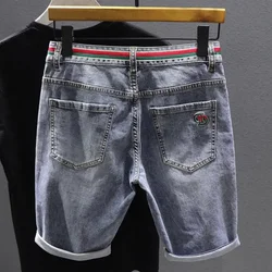 Men Blue Denim Shorts Jeans Stretch Elastic Denim Shorts Hight Quality Male Cotton Straight Fit Jeans Shorts Thin Holes Jeans