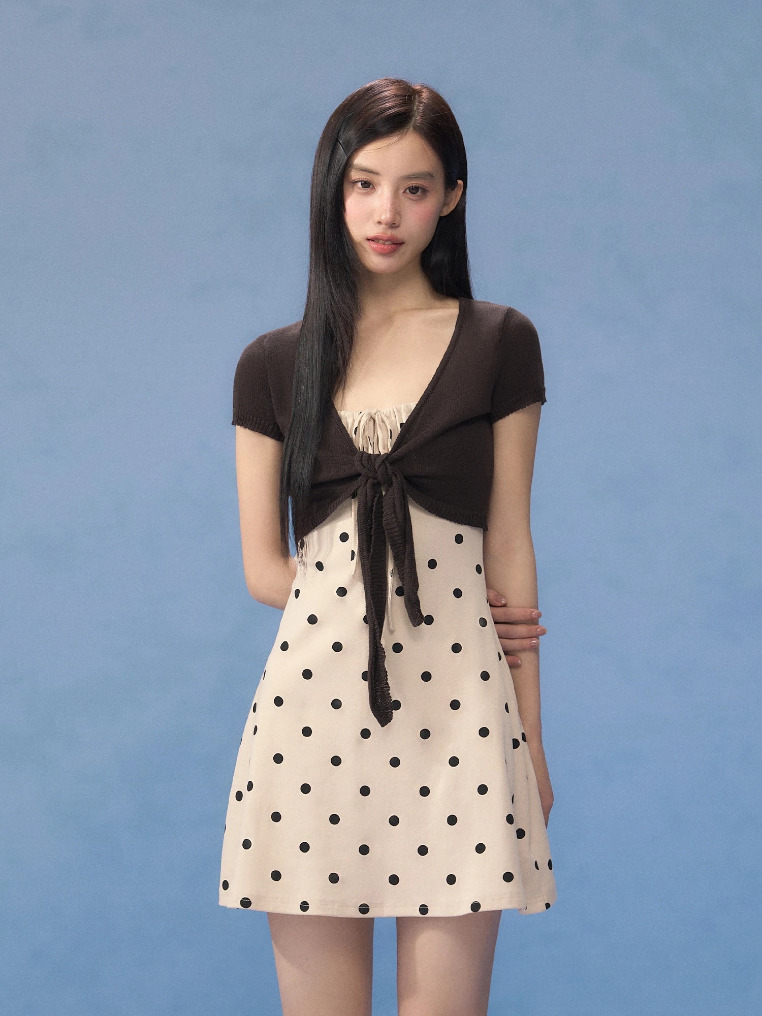 

Weekendhub Summer Polka Dot Halter Neck Open Cardigan Two-Piece Set Dress Women's New Vintage Sweet Girl Suit Cotton Dress