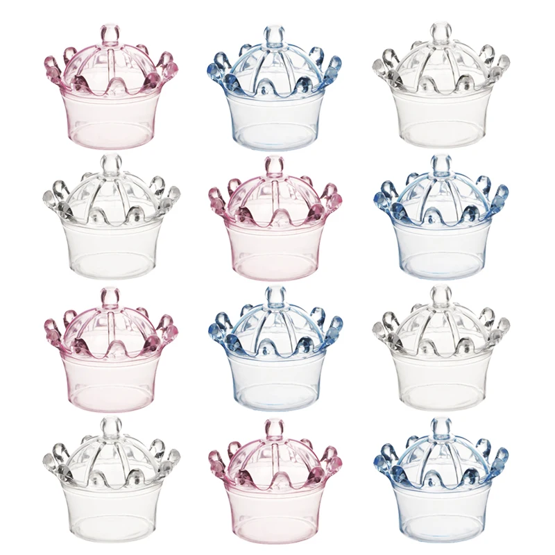 12pcs/lot Crown Candy Box Transparent Chocolate Boxes Packing Box Bride Groom Wedding Decoration Birthday Party Favor Gifts