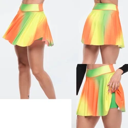 ABCDE Fitness Suit Yoga Dancing Fake Two-piece Double-layer Quick-drying Stretch Short Skirt Culottes Fluorescent Gradient New