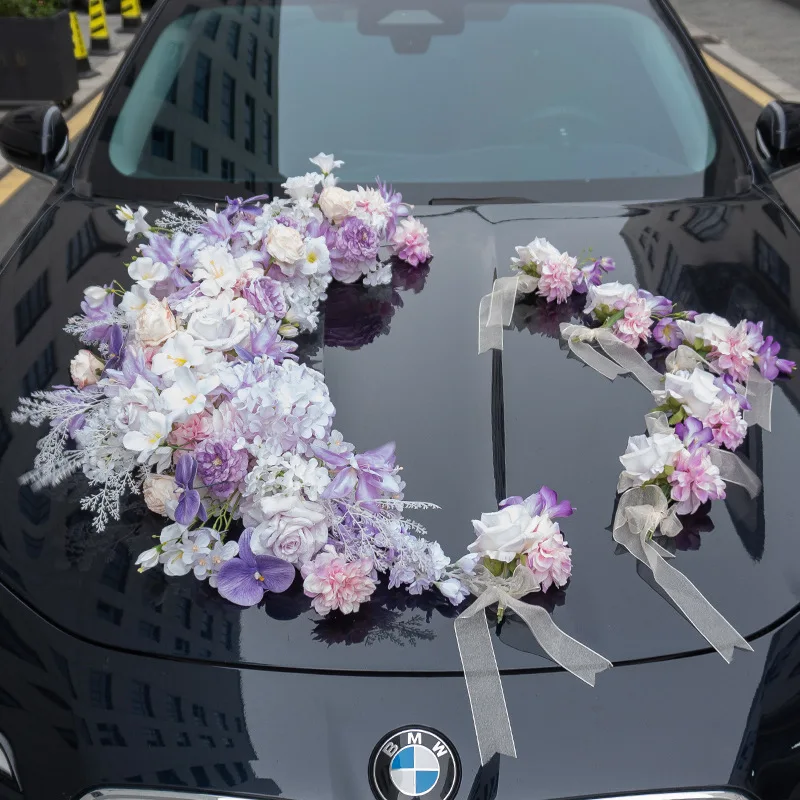 Wedding car decoration front flower wedding car floral arrangement fake flower, wedding props welcome car arrangement finished