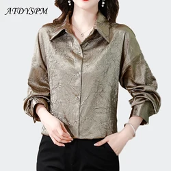 Elegant Chic Folds Shirts For Women Long Sleeve Korean Fashion Casual Loose Outwear Women Blouses 2024 Office Lady Basic Tops