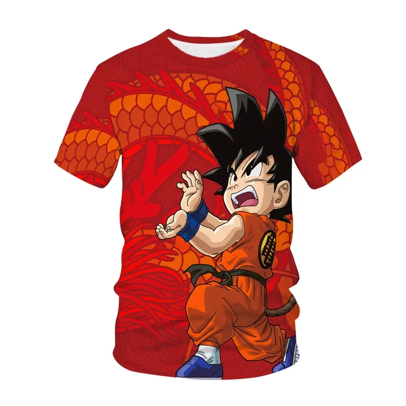 Dragon Ball 3D-gedrucktes Cartoon-Charakter-Muster mit Sonnen-Wukong-Motiv eignet sich für lässige Sommer-T-Shirts für Kinder