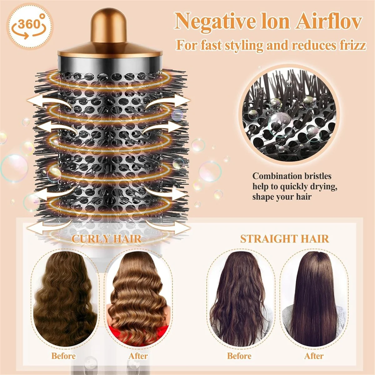 Large Round Volumizing Brush for Attachments,Bigger Oval Round Brush , Up and Volumize for Styling A