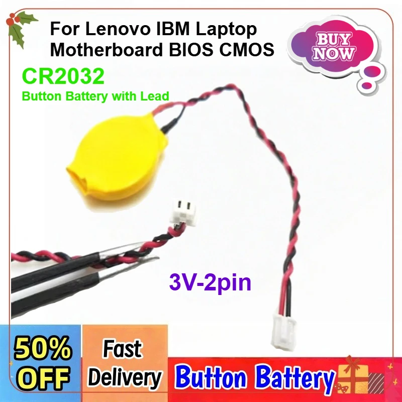 

5PCS/LOT CR2032 Battery with Wire 2pin and 1.25 Plug For Lenovo IBM Laptop Motherboard BIOS CMOS Disassemble Button Battery