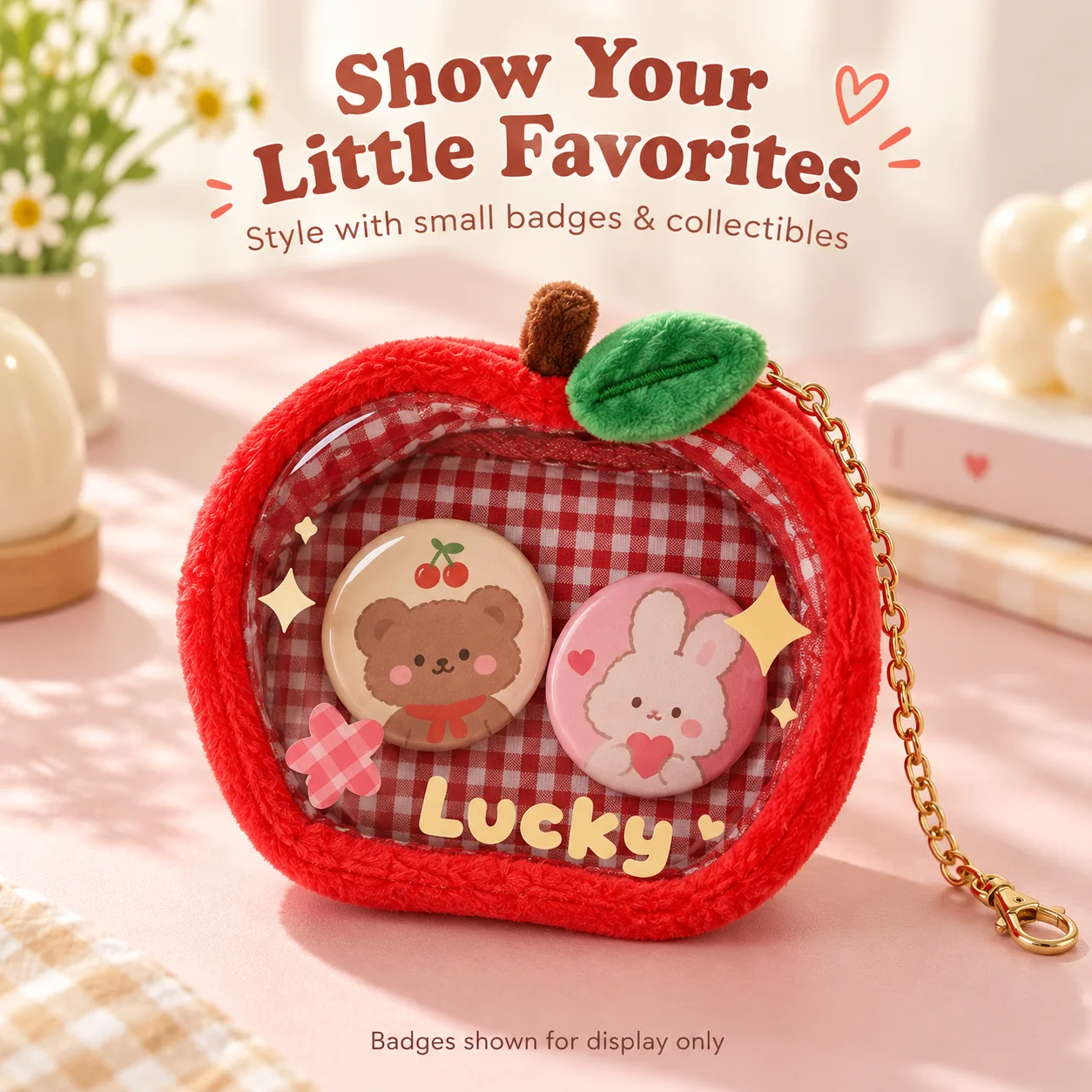 Cotton Doll Display Carrier Bag, Girls Outing Storage Pouch, Student Apple Pendant Badge Ita Bag