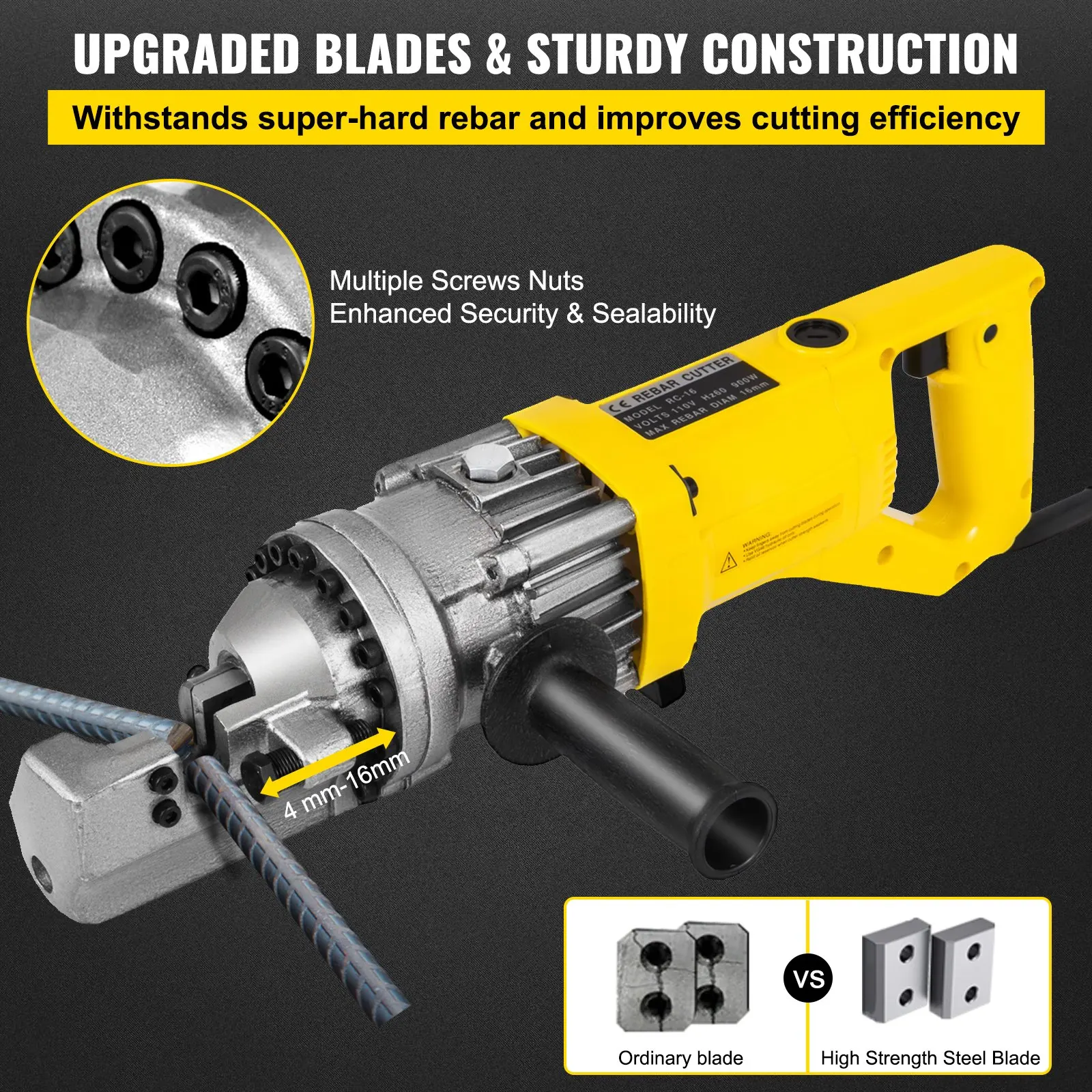 RC-16 900W Electric Rebar Cutter Electric Hydraulic Rebar Cutter Portable Electric Rebar Cut 16mm #5 Rebar within 3 Seconds