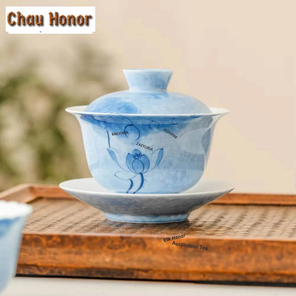 Hand-painted Lotus art Gaiwan Tea Set Kit Antique Teapot and Tea Cup Set 1 Pot 2 Cups Tea Maker Outdoor Portable Organizer Bag view 2