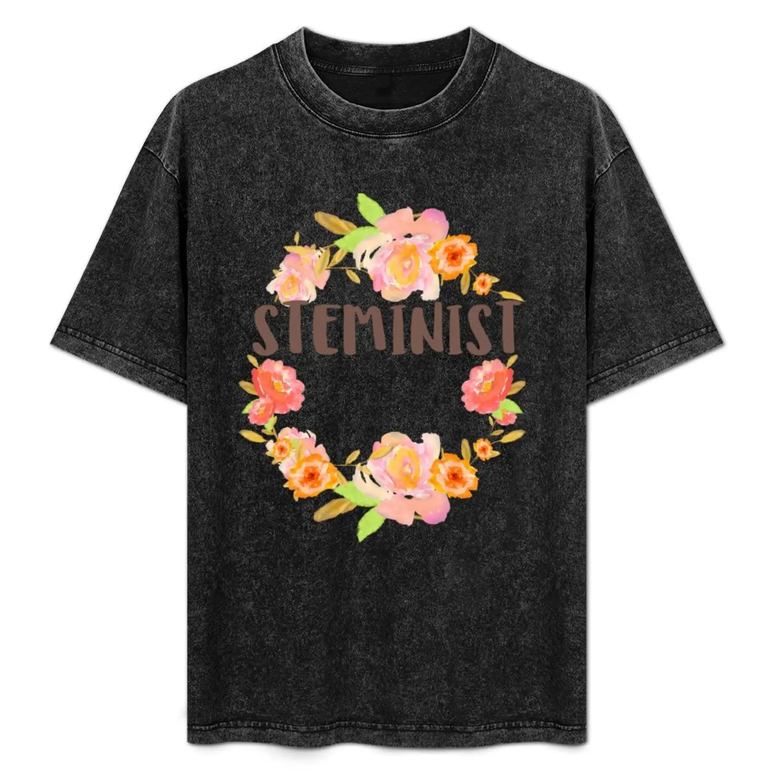 Steminist - Floral Motif T-Shirt Fashion Print Casual Short Sleeve
