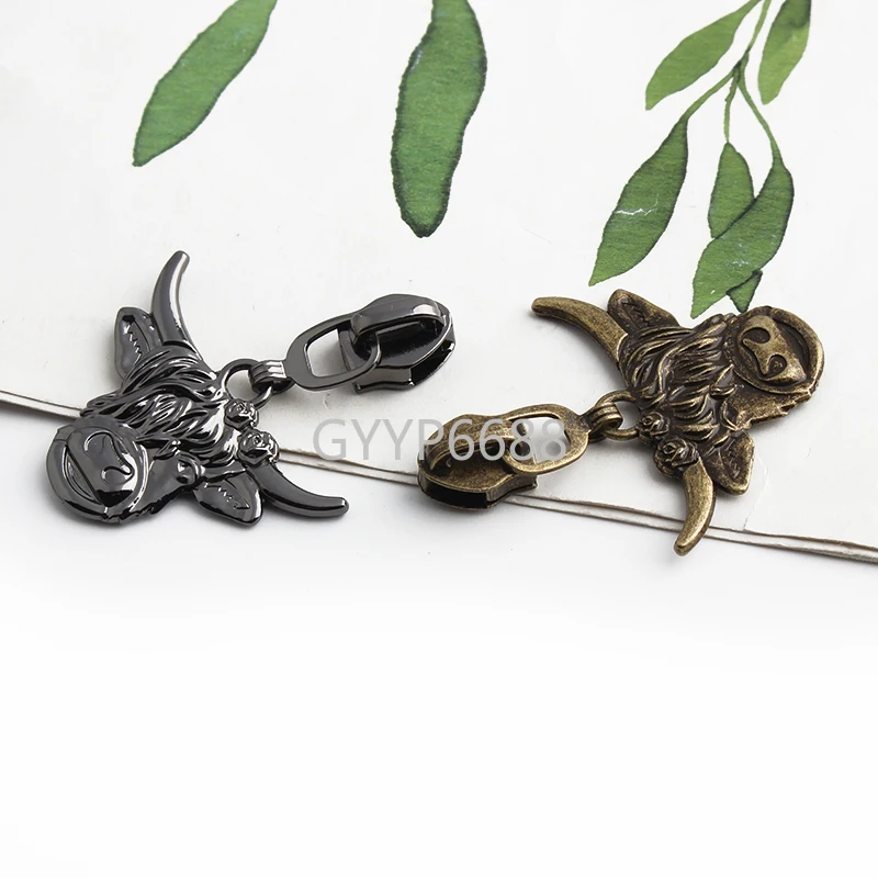 10/50/100PCS Bronze Lotus/Tyrannosaurus Shape 5# Nylon Metal Zipper Slider Head For Luggage Purse Bags Zip Puller Accessories