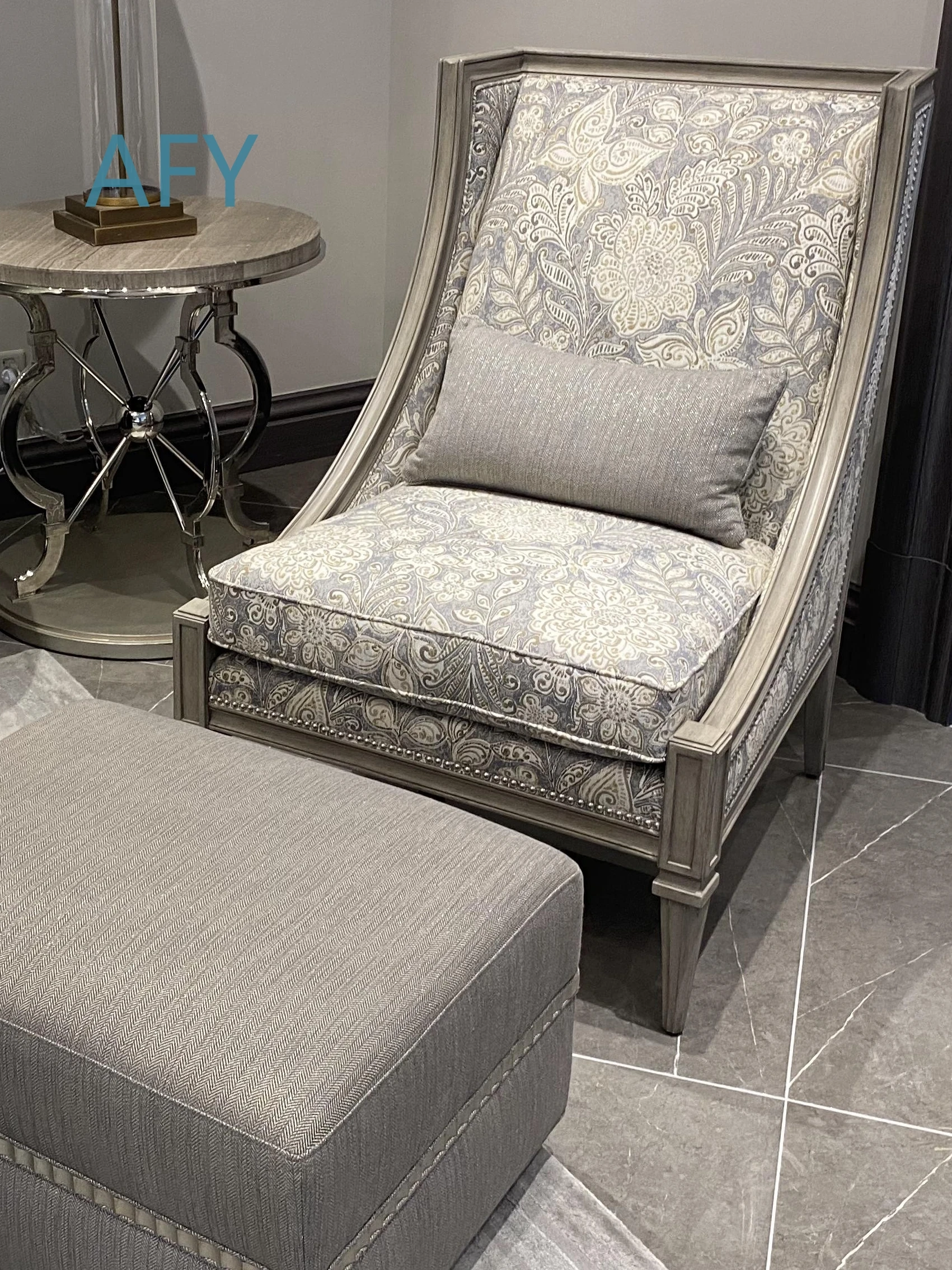 for Morri Impression for Art Solid Wood Single High Back Lounge Chair Retro Embroidered Tiger Style Armchair for American