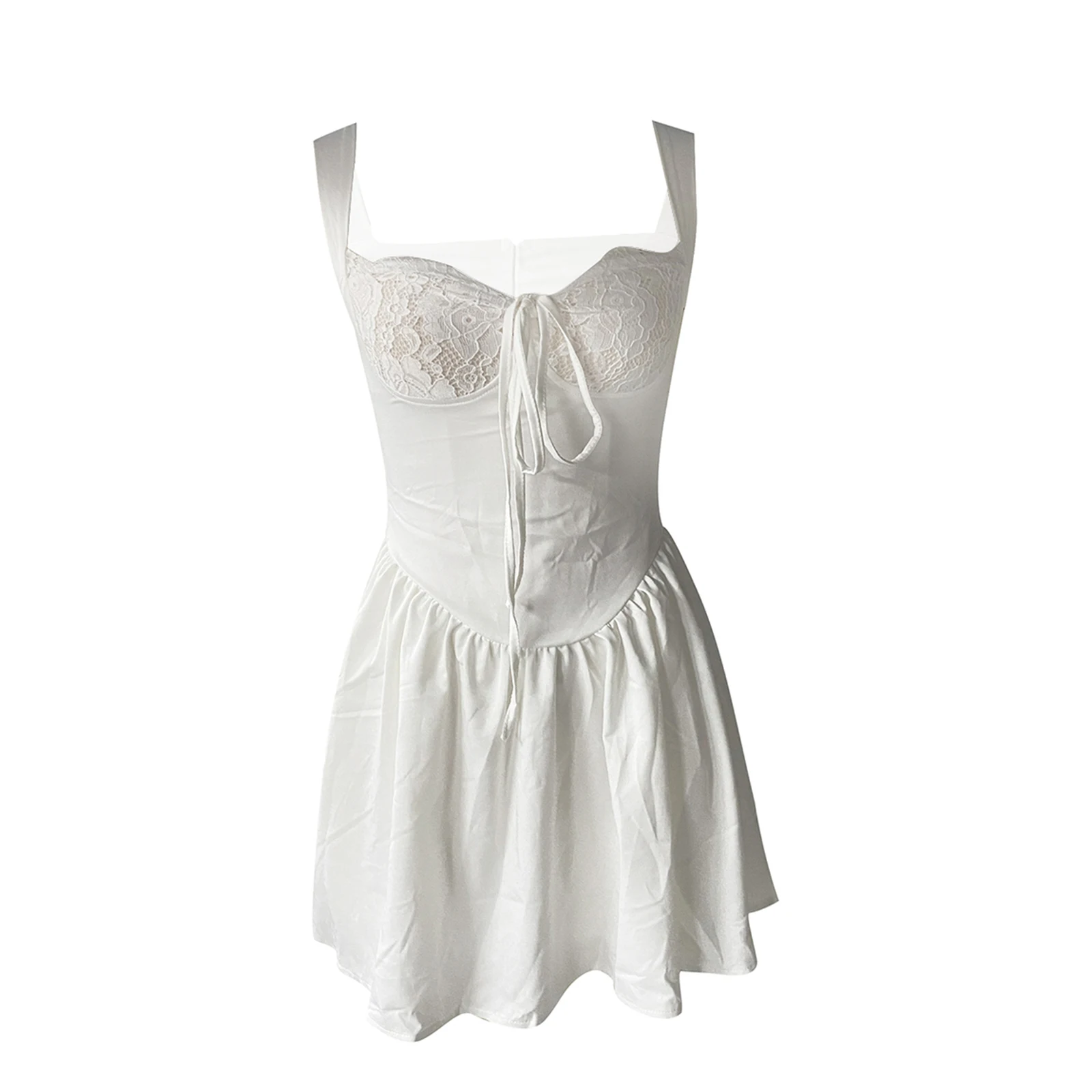 Vestido corto de verano para mujer, minivestido con escote en forma de corazón, Espalda descubierta, blanco