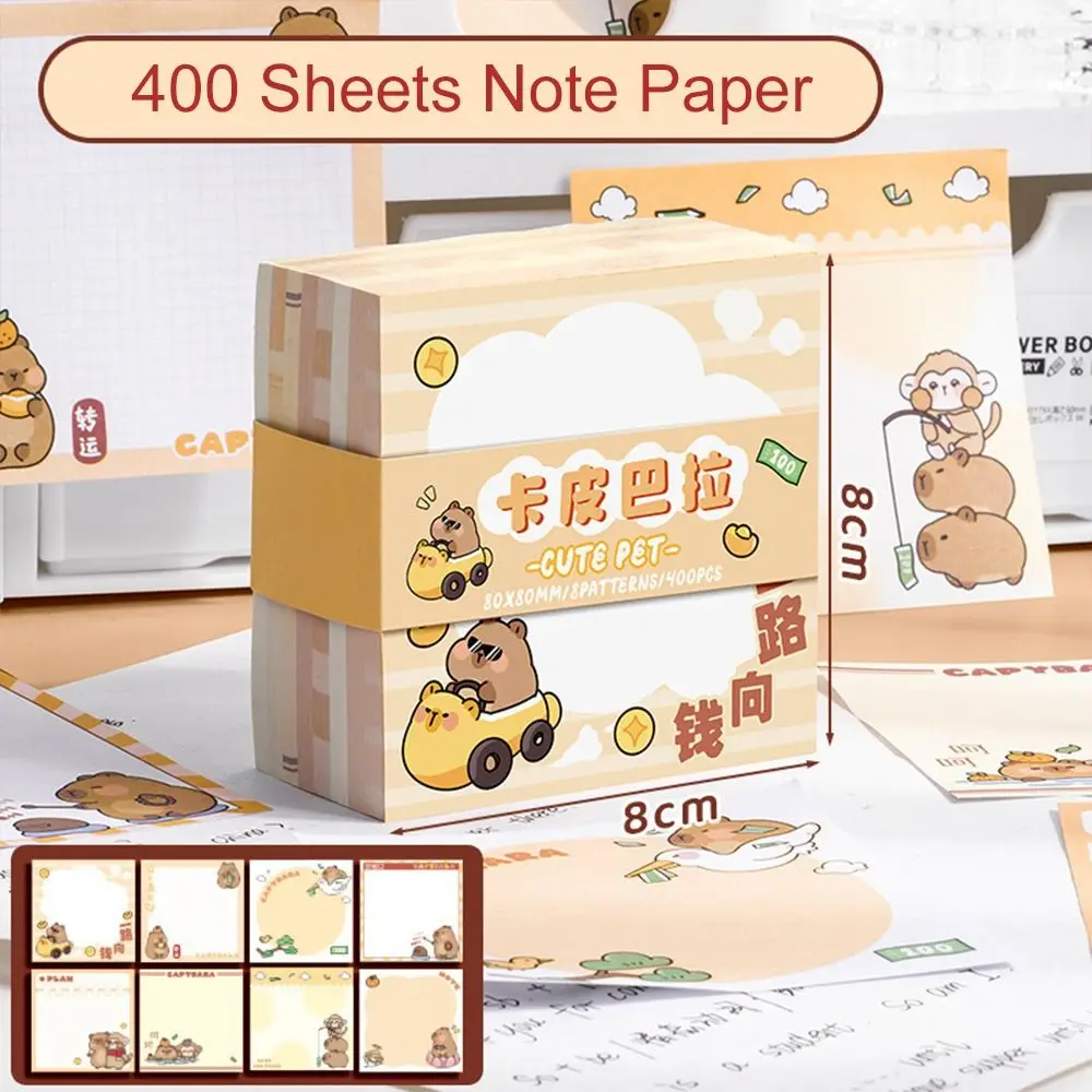 400 Sheets Message Paper Cute Capybara Note Paper Non Sticky Square Memo Reminder Paper Cartoon Kawaii Memo Notepad Stationery